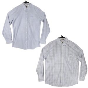Eddie Bauer TL Mens Button Up Shirts Tall Lot 2  White Blue‎ Plaid Cotton READ